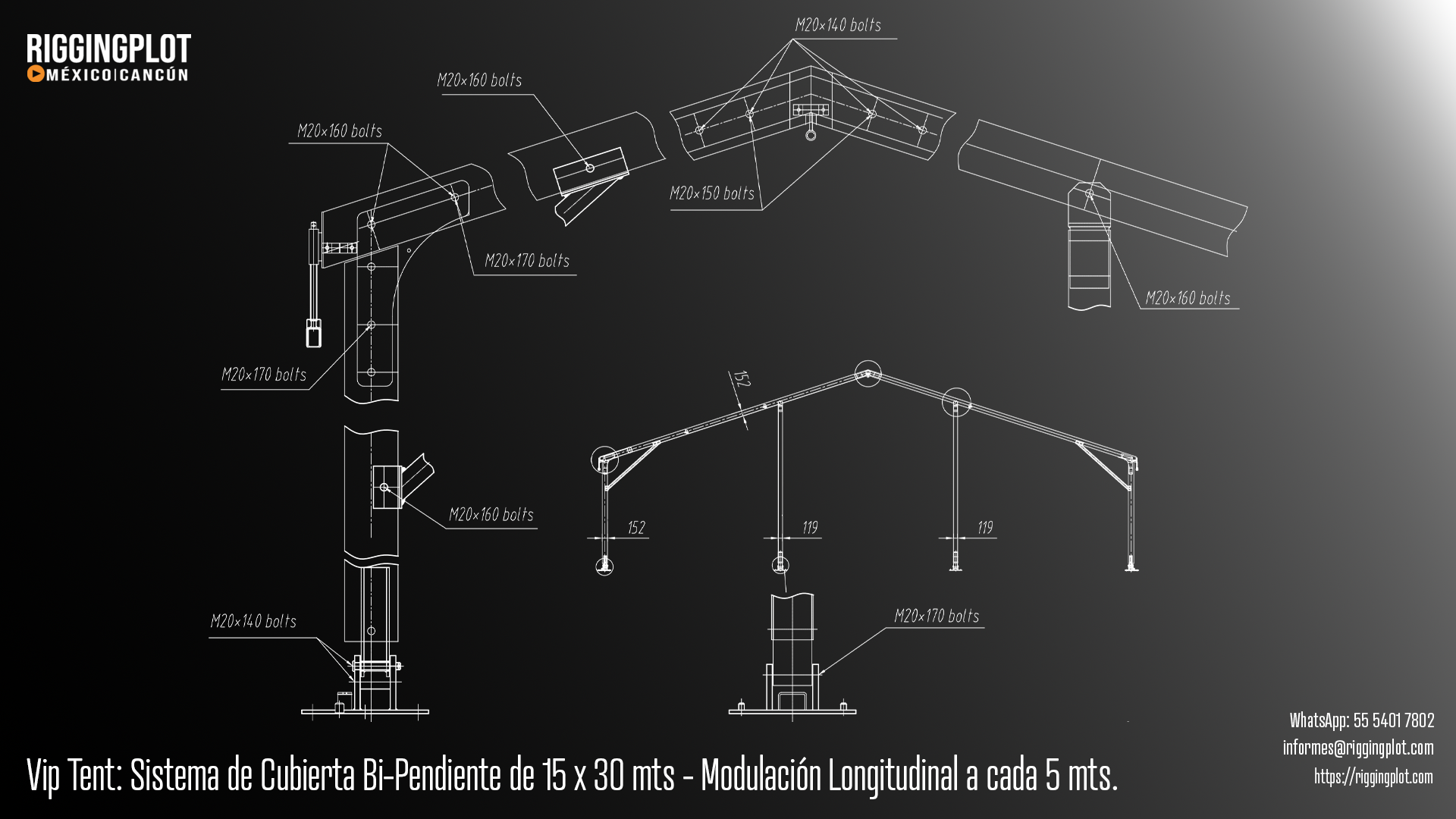 ficha tecnica carpa losberger 15.00 x 30.00 MTS Riggingplot MÉRIDA