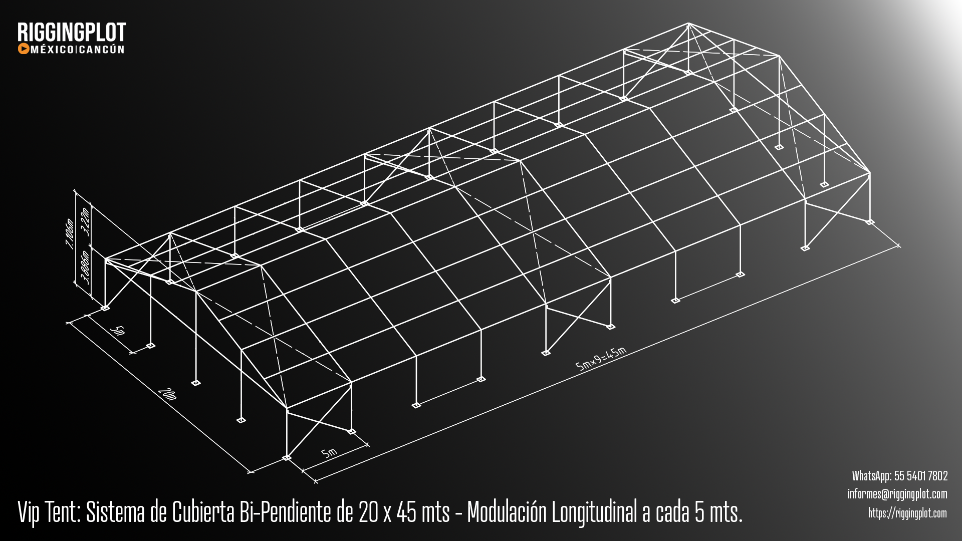 ficha tecnica carpa losberger 20.00 x 45.00 MTS Riggingplot MÉRIDA