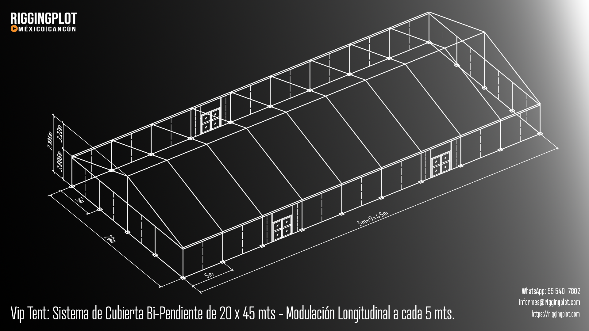 ficha tecnica carpa losberger 20.00 x 45.00 MTS Riggingplot MÉRIDA