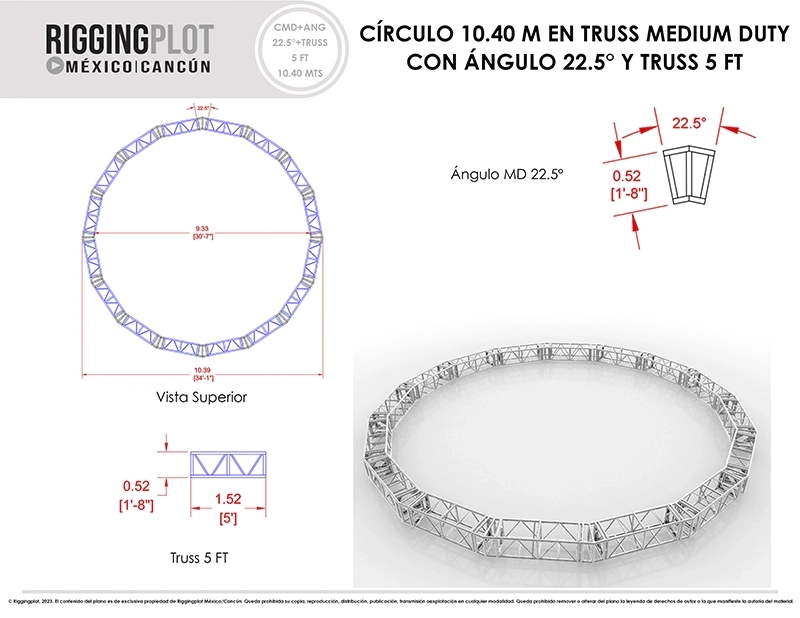 FICHA TÉCNICA CÍRCULO MD DE 10.40MTS CON ÁNGULOS DE 22.5° Y TRUSSES DE 5FT MÉRIDA