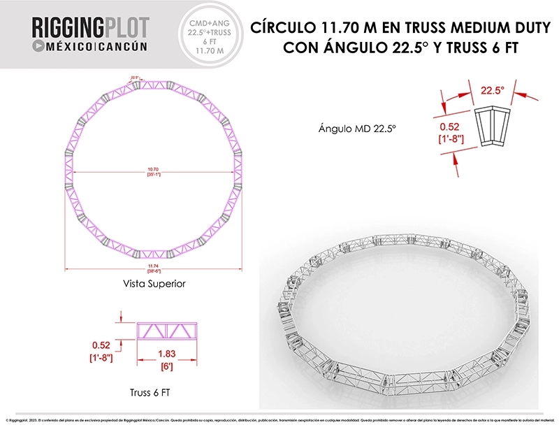 FICHA TÉCNICA CCÍRCULO MD DE 11.70MTS CON ÁNGULOS DE 22.5° Y TRUSSES DE 6FT MÉRIDA