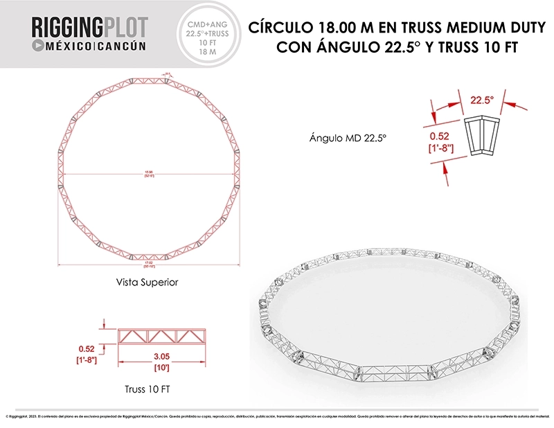 FICHA TÉCNICA CÍRCULO MD DE 10.40MTS CON ÁNGULOS DE 22.5° Y TRUSSES DE 5FT MÉRIDA