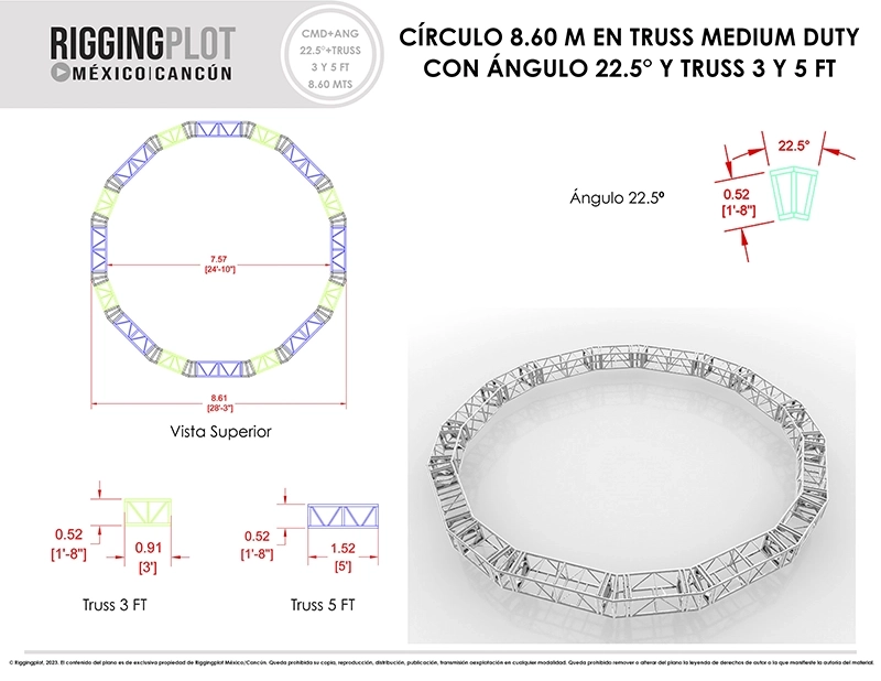 FICHA TÉCNICA CÍRCULO MD DE 8.60MTS CON ÁNGULOS DE 22.5° Y TRUSSES DE 3 Y 5FT MÉRIDA