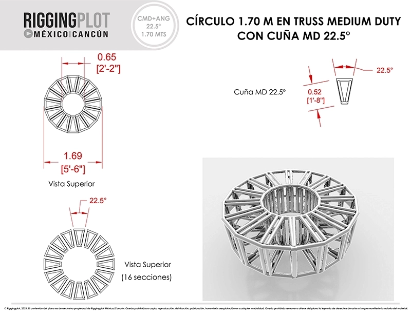 FICHA TÉCNICA CÍRCULO MD DE 10.40MTS CON ÁNGULOS DE 22.5° Y TRUSSES DE 5FT MÉRIDA
