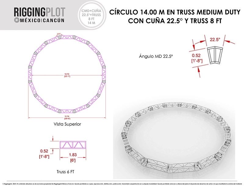 FICHA TÉCNICA CÍRCULO MD DE 10.90MTS CON CUÑA DE 22.5° Y TRUSSES DE 6FT MÉRIDA