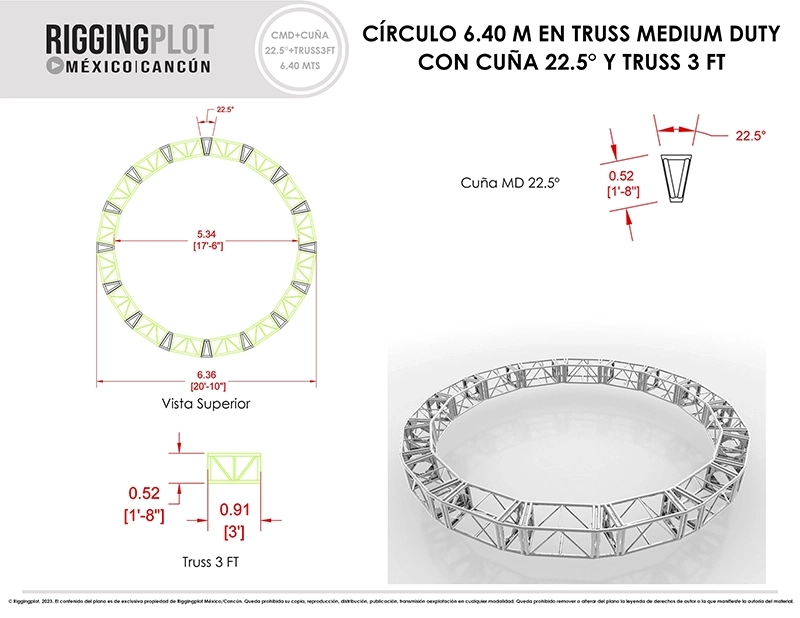 FICHA TÉCNICA CÍRCULO MD DE 6.40MTS CON CUÑAS DE 22.5° Y TRUSS MD DE 3FT MÉRIDA