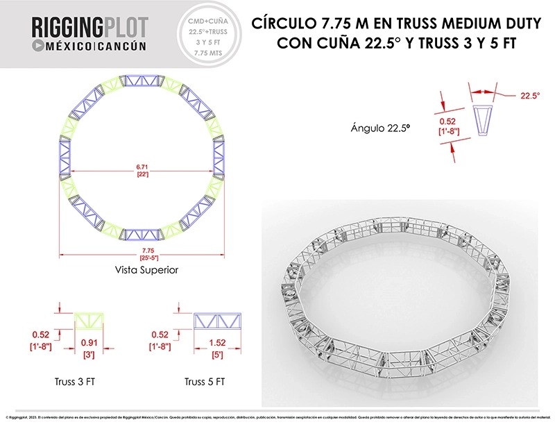 FICHA TÉCNICA CÍRCULO MD DE 7.75MTS CON CUÑAS DE 22.5° Y TRUSSES DE 3 Y 5FT MÉRIDA
