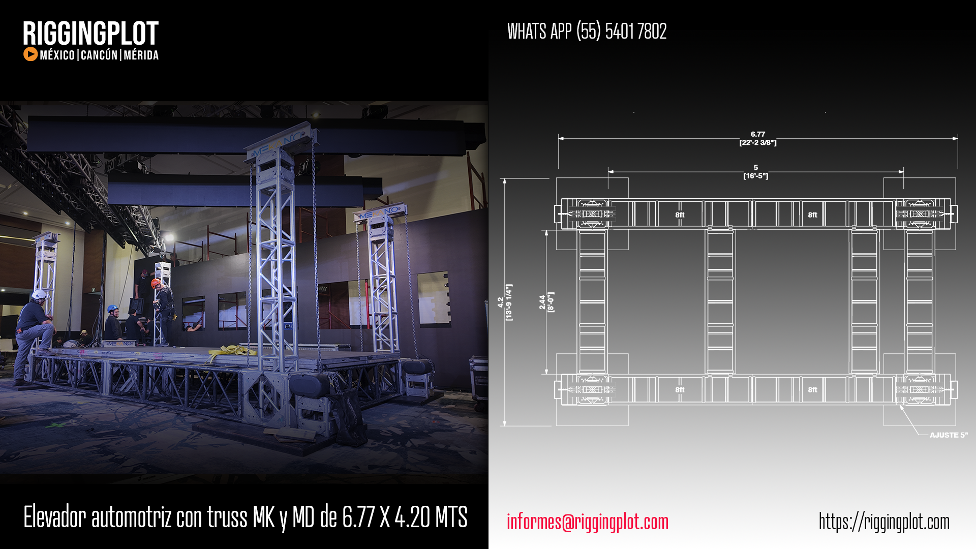 Estructura de truss en Mérida, Truss MK, Truss MD, Plataforma de elevación en Mérida, Elevador para autos en Mérida, Elevador de carga en Mérida, Sistema de motores para truss en Mérida, Motores de cadena industrial, Motores Lodestar, Montaje de escenarios, rigging, Ingeniería estructural eventos, Piso deck, Soporte de carga pesada, Producción audiovisual, Montaje en Mérida.