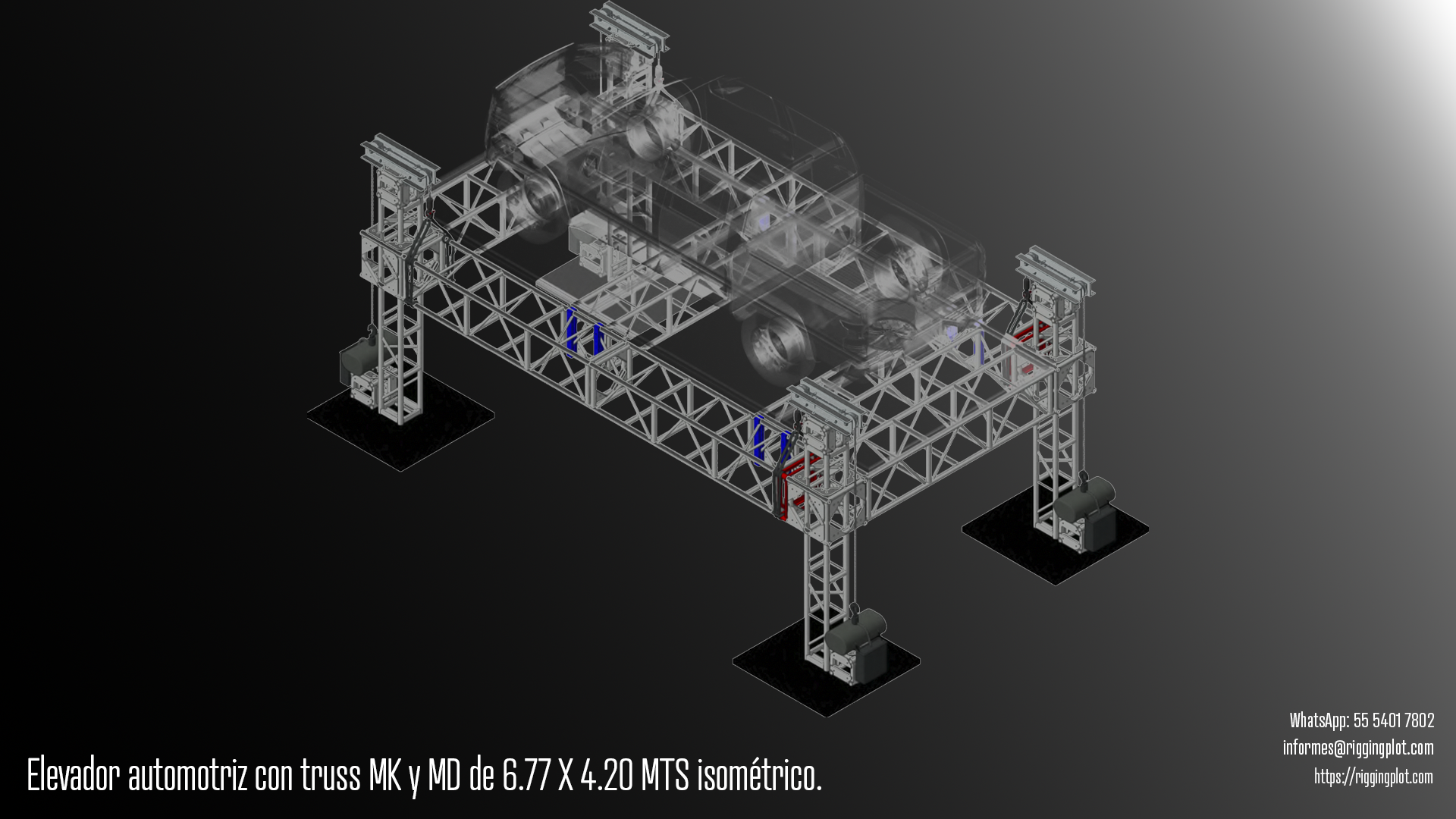 Estructura de truss en Mérida, Truss MK, Truss MD, Plataforma de elevación en Mérida, Elevador para autos en Mérida, Elevador de carga en Mérida, Sistema de motores para truss en Mérida, Motores de cadena industrial, Motores Lodestar, Montaje de escenarios, rigging, Ingeniería estructural eventos, Piso deck, Soporte de carga pesada, Producción audiovisual, Montaje en Mérida.