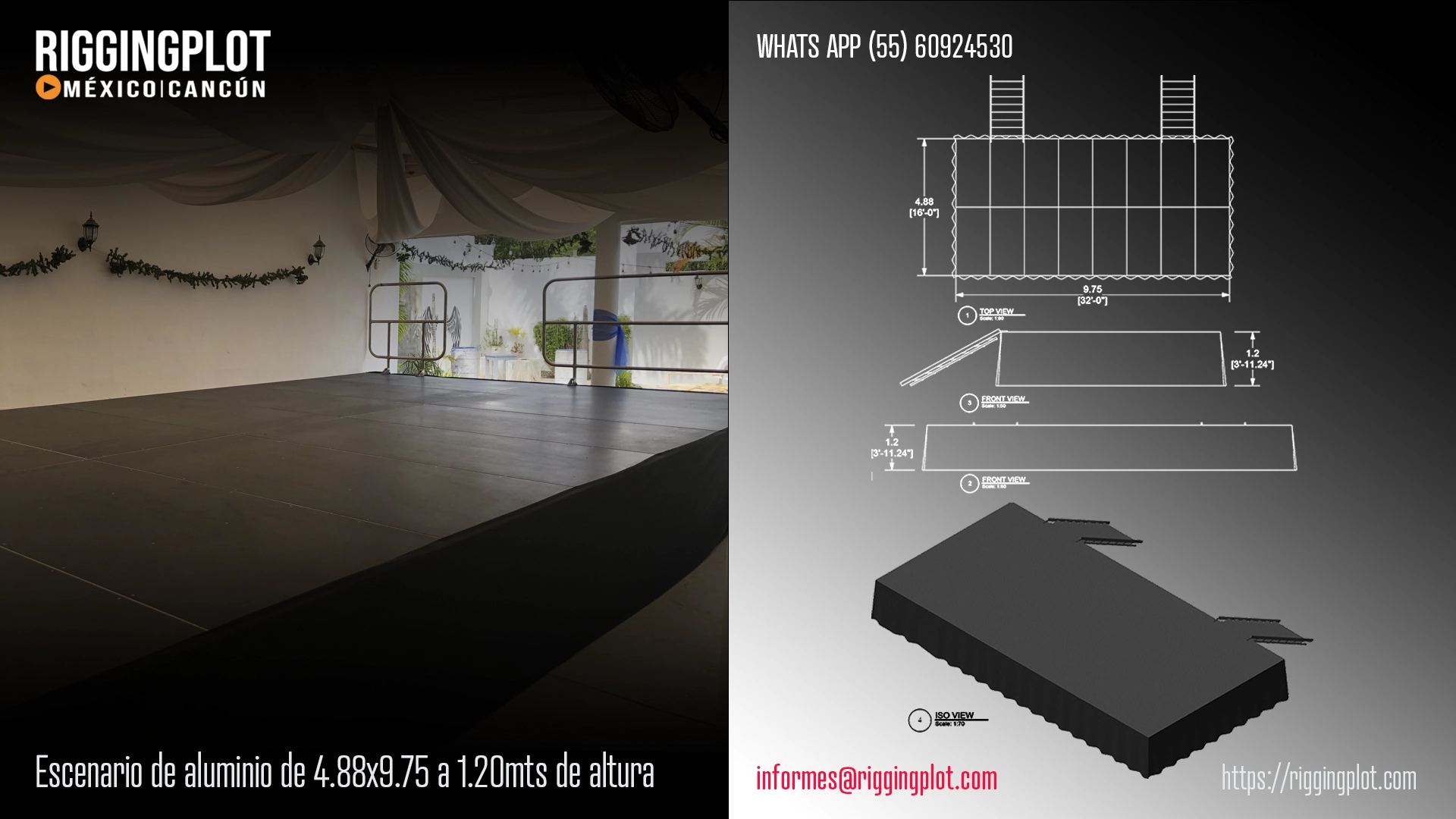 FICHA TÉCNICA ESCENARIO DE ALUMINIO 9.75X4.88X0.61MTS MÉRIDA