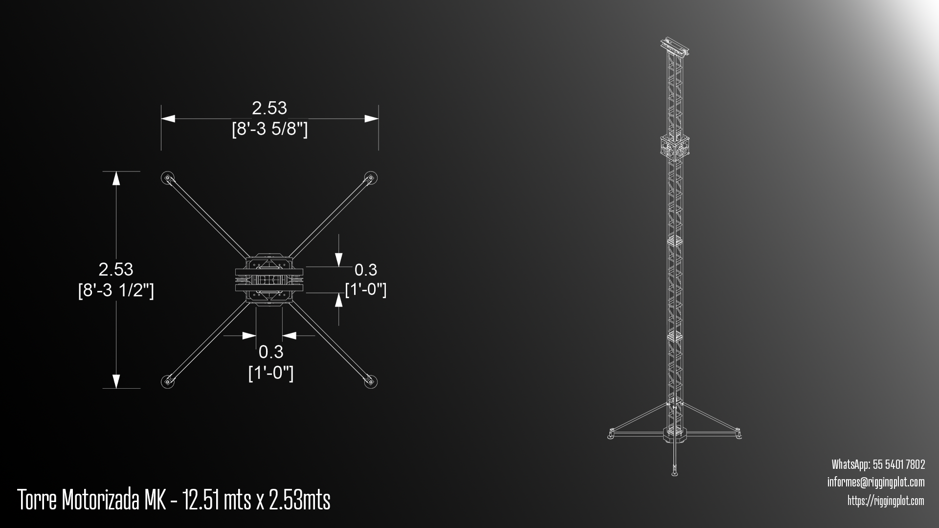 RENTA Y VENTA DE TORRE MOTORIZADA CON TRUSS LIGHT DUTY DE 12.51 MTS DE ALTO CON ESTABILIZADORES Y CUBO DESLIZABLE EN ALUMINIO PARA LA INDUSTRIA DEL ENTRETENIMIENTO EN MÉRIDA, TULÚM, PLAYA DEL CARMEN, E ISLA MUEJERES